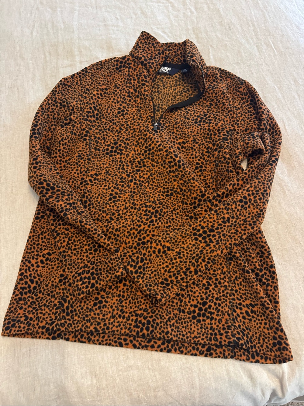 Lands' End Leopard Print Quarter-Zip Fleece - Orange & Black